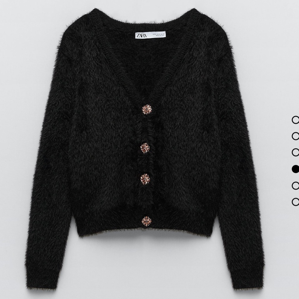 Zara faux fur cardigan black jewel button large